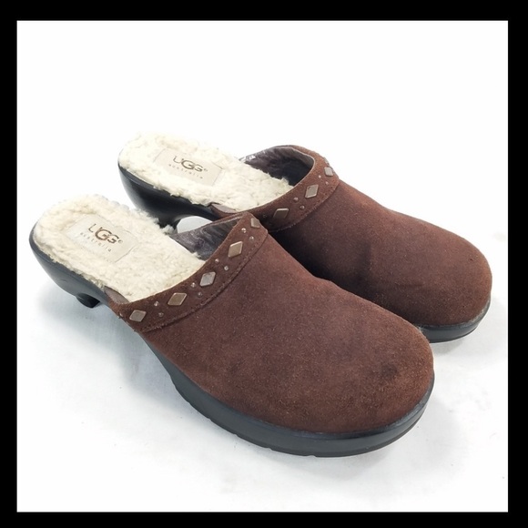 UGG Fiona Suede Mule Slip On Clog Shoes Brown Sz 8 Shearling 5546 Copper Studded - Picture 16 of 16
